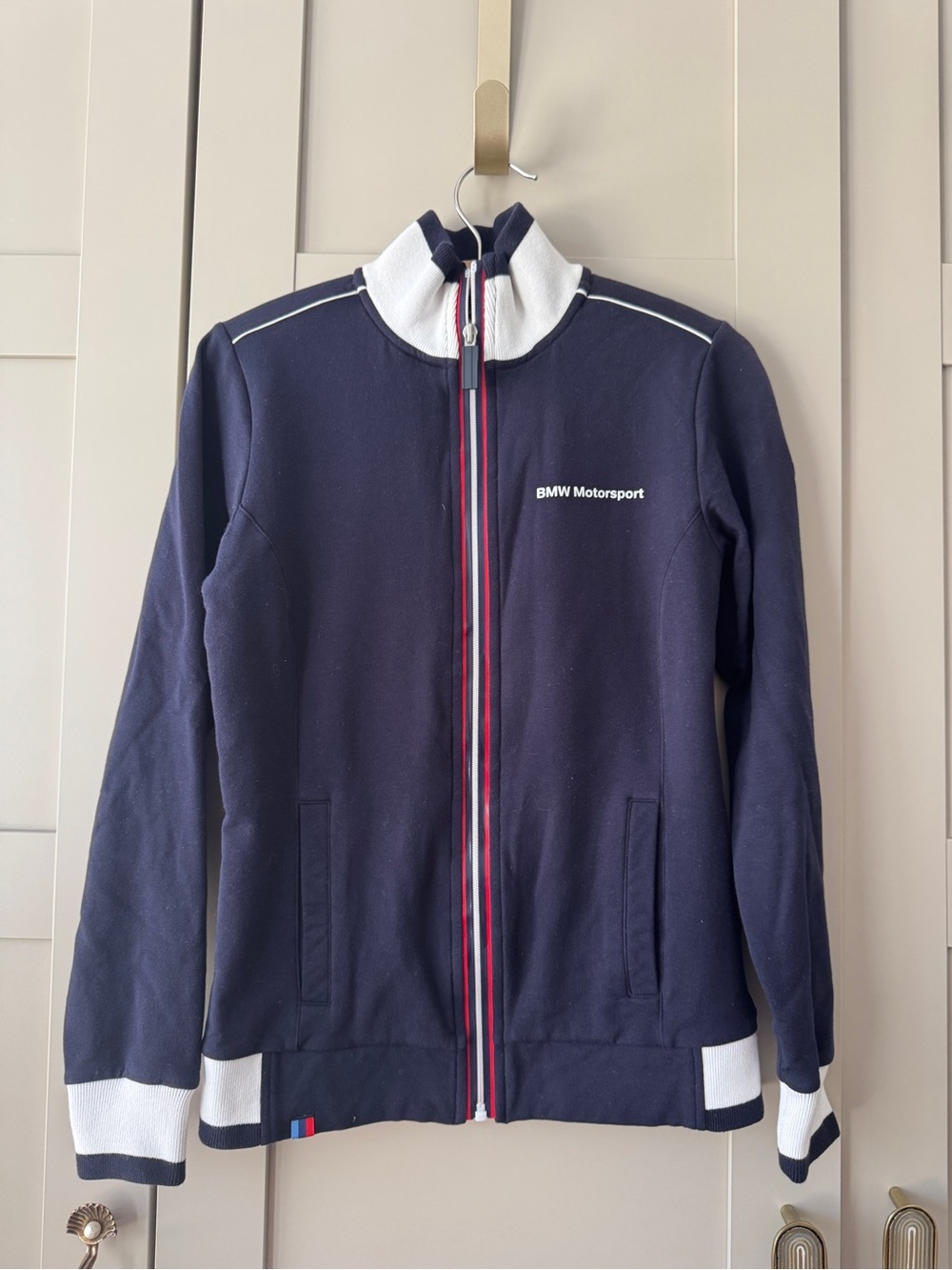 BMW Motorsport Women’s Full Zip Crisp White Collared Fleece Cotton
